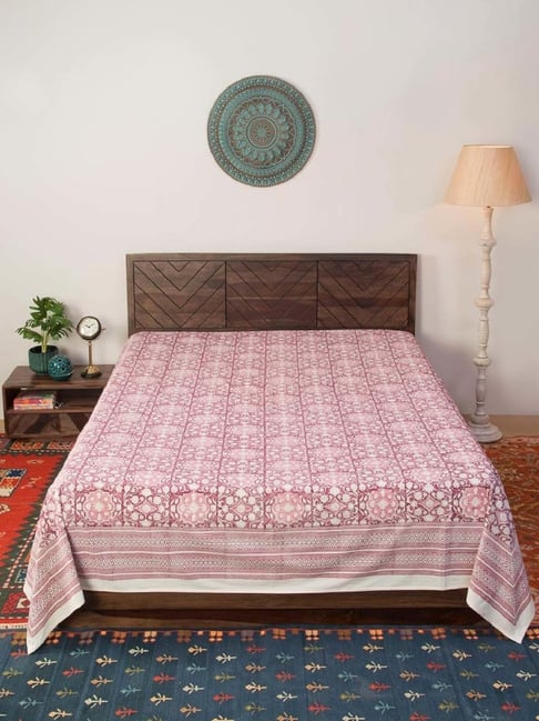 Fabindia Home Standalone Wine Cotton 118 TC Hand Block Printed Single Bed Cover-picture-18