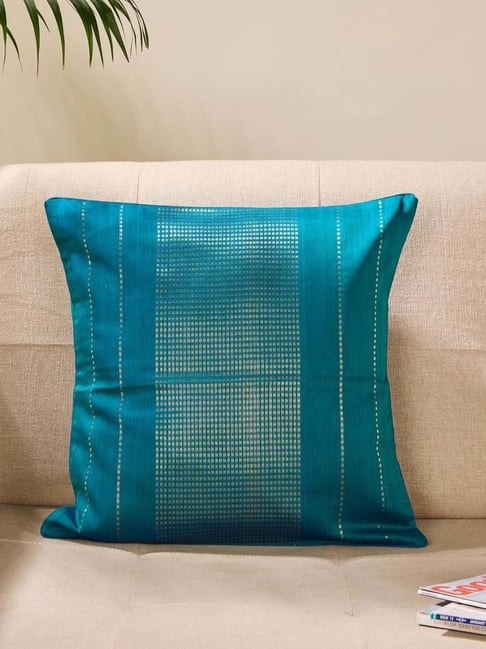 Fabindia Home Teal Cotton Silk Woven Nurvi Chanderi Cushion Cover