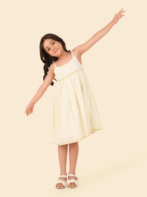off-white kids girls casual dresses Girls White Lace Dress Hollow Out Puff Sleeve... From Babywarehouse, $10.05