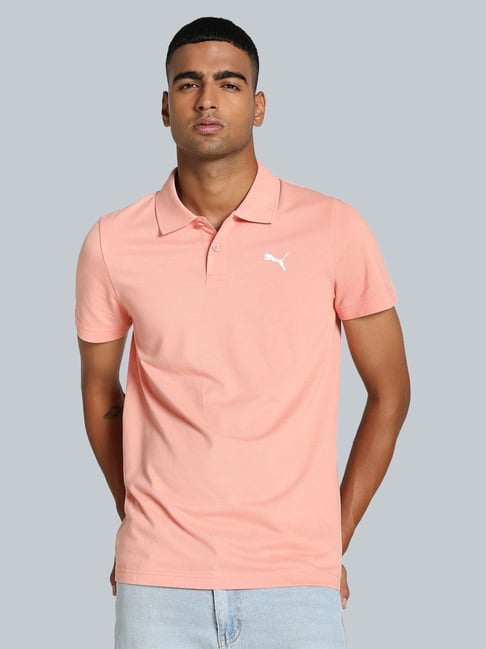 Puma Pink Cotton Slim Fit Texture Polo T-Shirt