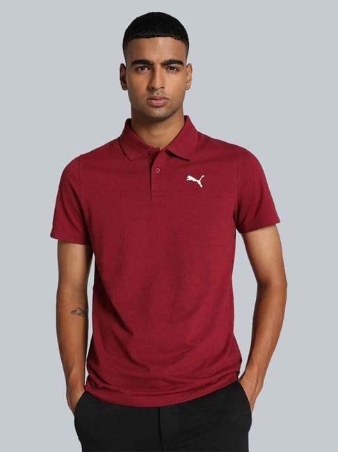 Puma Maroon Cotton Slim Fit Texture Polo T-Shirt