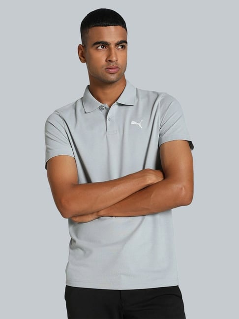 Puma Grey Cotton Slim Fit Texture Polo T-Shirt