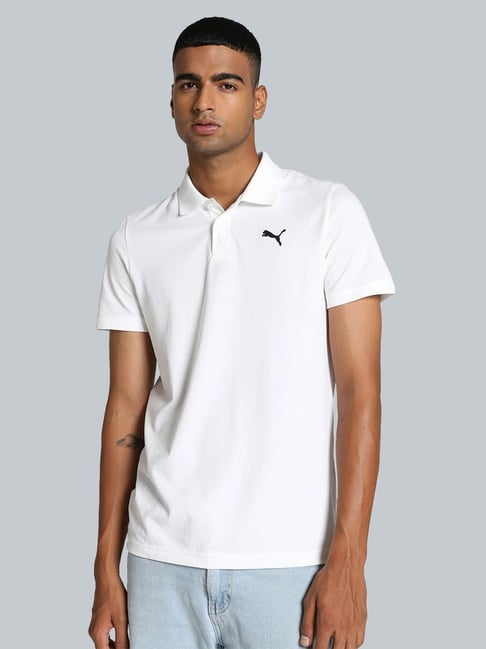Puma White Cotton Slim Fit Polo T-Shirt