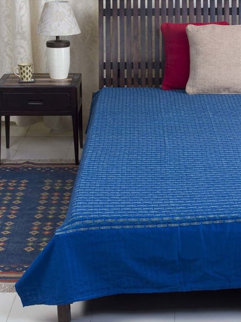 Fabindia Home Deepali Indigo Cotton 104 TC Queen Bed Cover