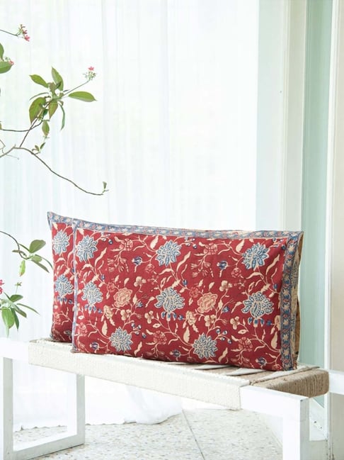 Fabindia Home Mehulika Red Cotton 116 TC Pillow Covers - Set of 2