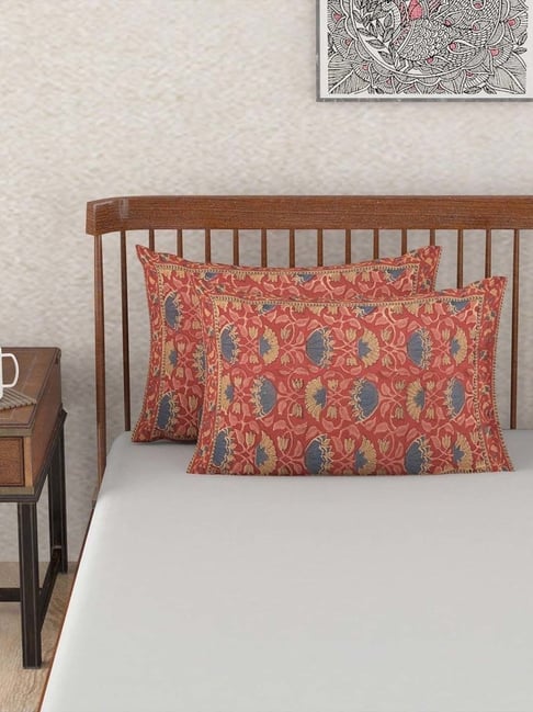 Fabindia Home Gadh Kamal Red Cotton 116 TC Pillow Covers - Set of 2
