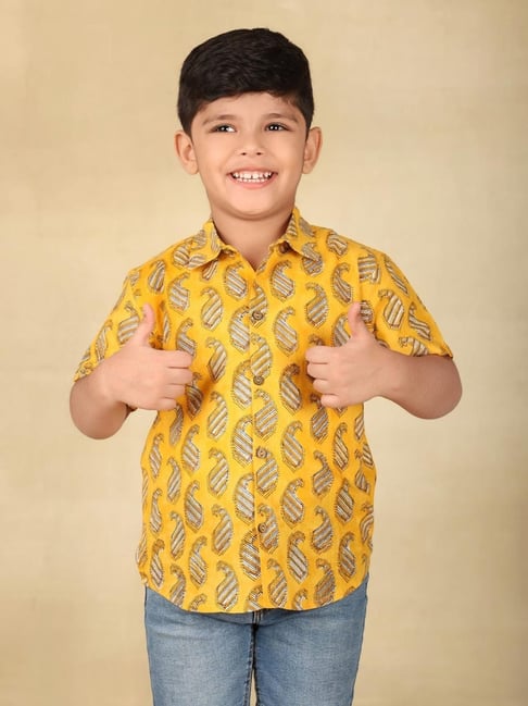 Fabindia Boys Yellow Cotton Printed Shirt-picture-39