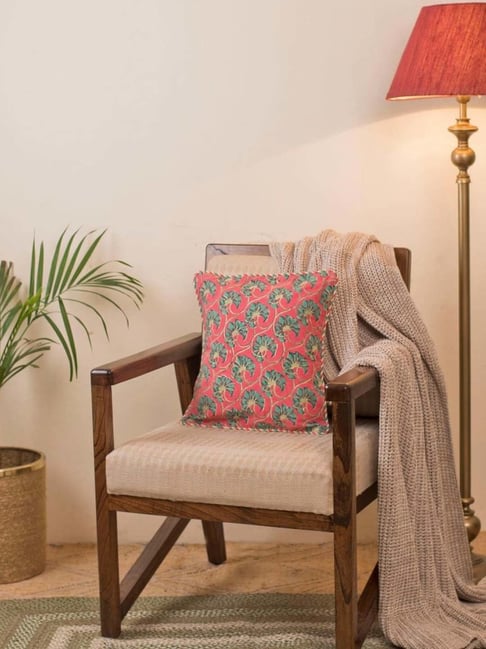 Fabindia Home Paro Pink Cotton Printed Cushion Cover