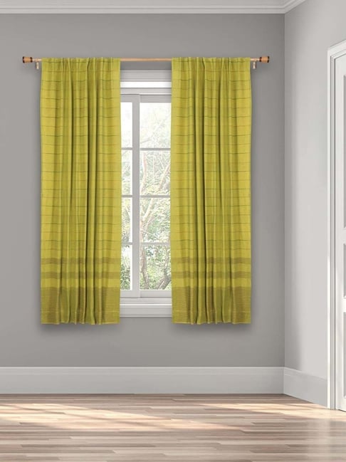 Fabindia Home Standalone Green Cotton Hand Woven Curtain 9 Feet-image-33