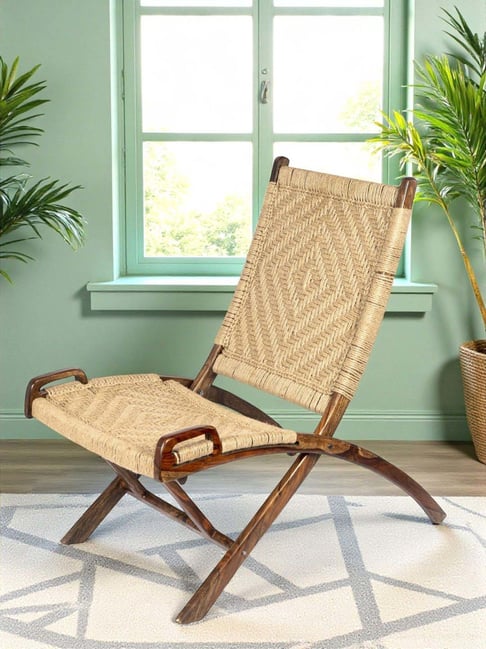 Ikiriya NatWest Beige Sheesham Wood Vintage Relaxing Lounge Chair
