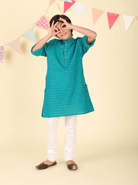 Fabindia Boys Teal Cotton Printed Kurta-picture-25