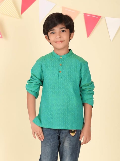 Fabindia Boys Green Cotton Printed Kurta-picture-34