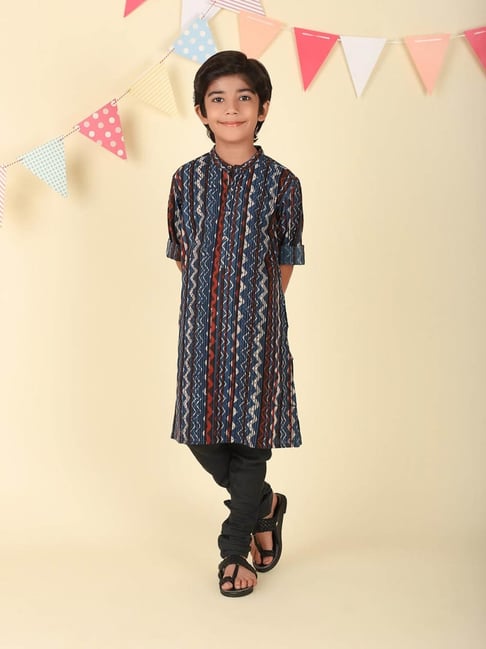 Fabindia Boys Indigo Cotton Printed Kurta-image-18
