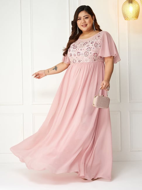Buy Miss Chase A+ Pink Embroidered A-Line Dress for Women Online @ Tata CLiQ