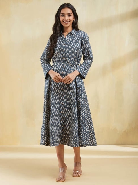 white christmas dresses Mint Green Hand Painted Flared Cotton Dress – Hatheli main image 0