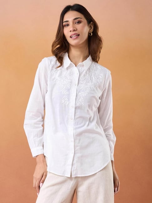 Fabindia White Cotton Chikankari Shirt-picture-29