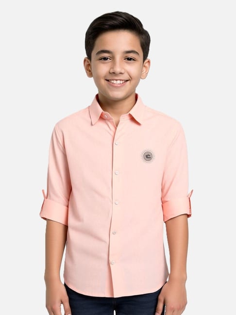 CHARCHIT Boys Peach Cotton Lycra Solid Shirt-picture-32