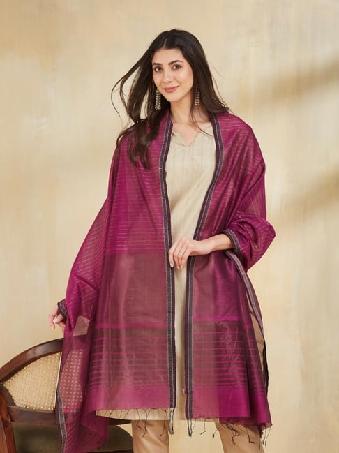 Fabindia Wine/Purple Woven Dupatta-picture-27