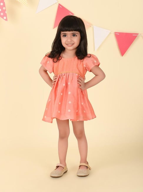 Fabindia Girls Pink Cotton Silk Bandhani Printed Dress-picture-47