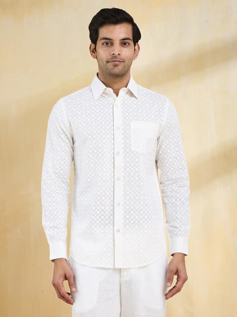 Fabindia White Cotton Slim Fit Printed Shirt-picture-11
