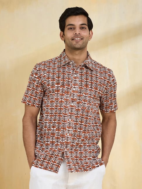 Fabindia Brown Cotton Straight Fit Printed Shirt-picture-28