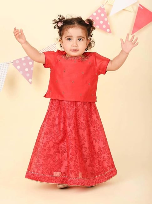Fabindia Kids Red Regular Fit Printed Lehenga Set-picture-10