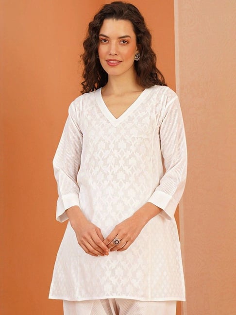 Jaypore White Embroidered Regular Fit Tunic-picture-27