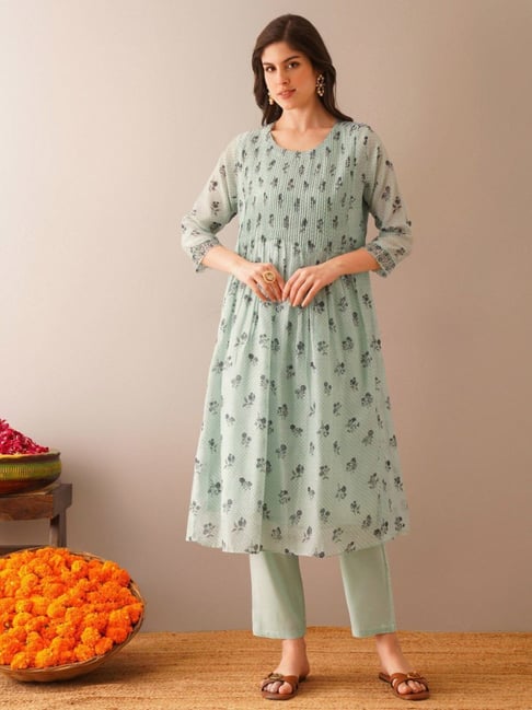 Jaypore Blue Block Printed Flare Fit Kurta-picture-15