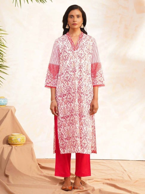 Jaypore Red Block Printed Straight Fit Kurta-picture-12