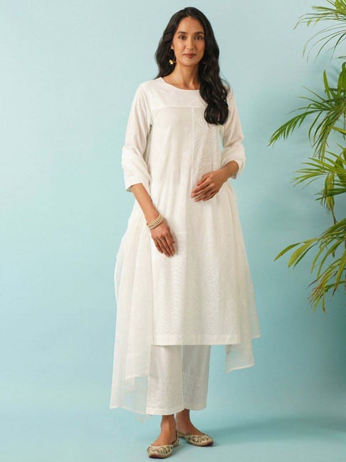 Jaypore White Chikankari Regular Fit Kurta-picture-47
