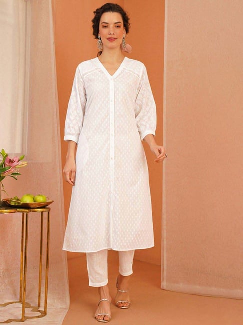 Jaypore White Polka Dots Regular Fit Kurta-picture-39