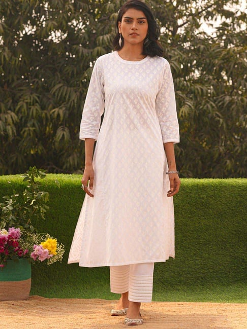 Jaypore White Block Printed Straight Fit Kurta-picture-34