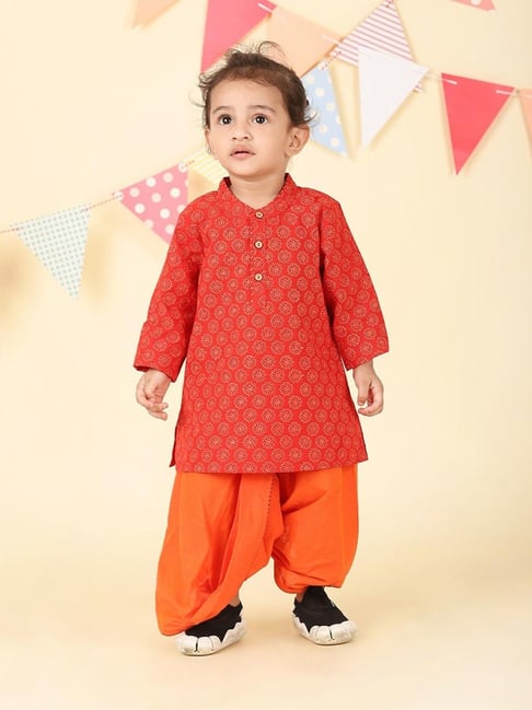 Fabindia Infant Boys Red Cotton Printed Kurta Sets-picture-19