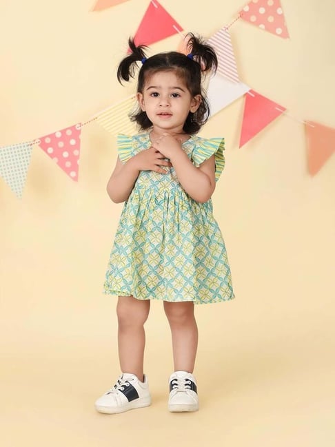Fabindia Light Green Cotton Regular Fit Printed Dress-picture-20