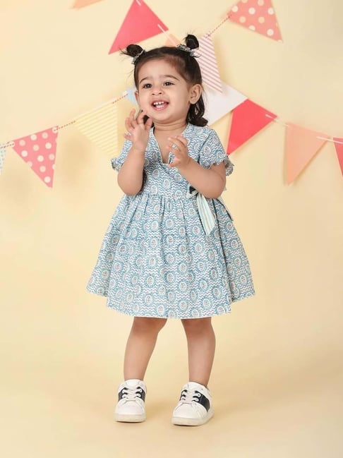 Fabindia Blue Cotton Regular Fit Printed Dress-picture-42