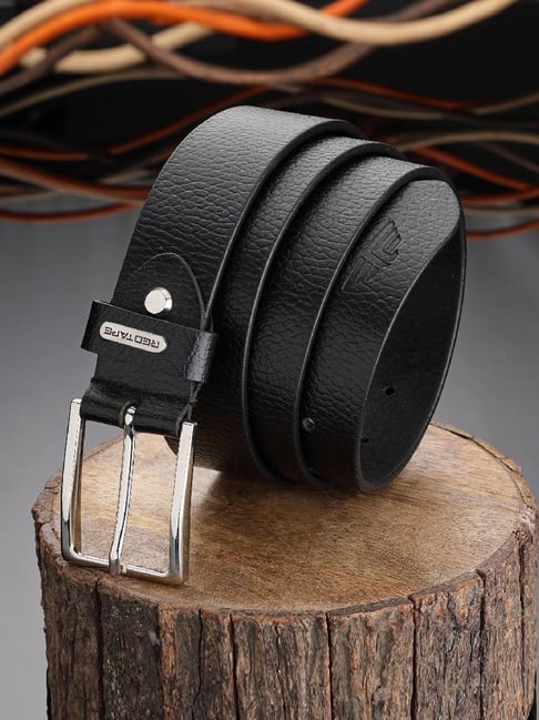 Red Tape Black Textured Leather Casual Belt