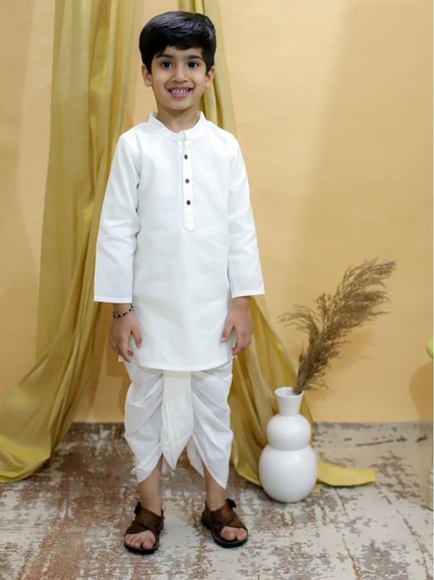 The Mom Store Boys White Cotton Kurta With Dhoti