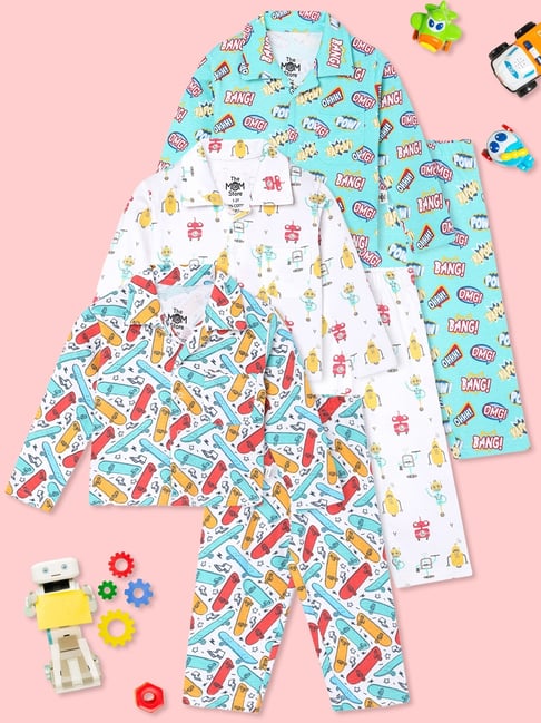 The Mom Store Kids Multicolor Cotton Printed Night Suits