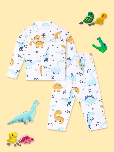 The Mom Store White Cotton Printed Baby Pajama set