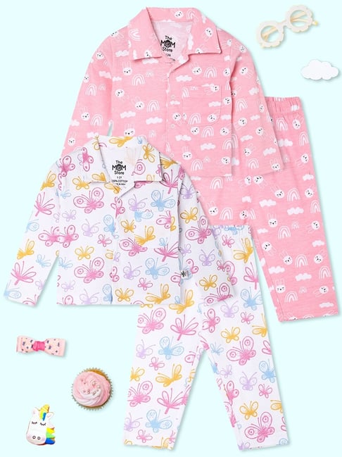 The Mom Store Peach Cotton Printed Baby Pajama set