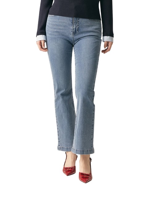 Roem Light Indigo Mid Rise Bootcut Denim Jeans-image-14