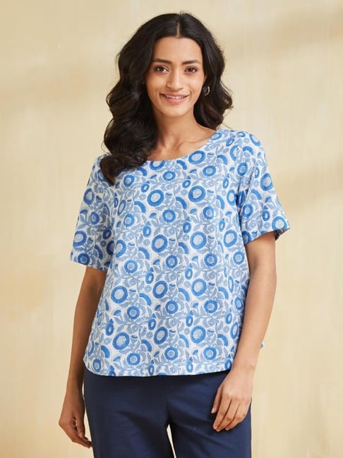 Fabindia White Cotton Ajrakh Printed Top-picture-33