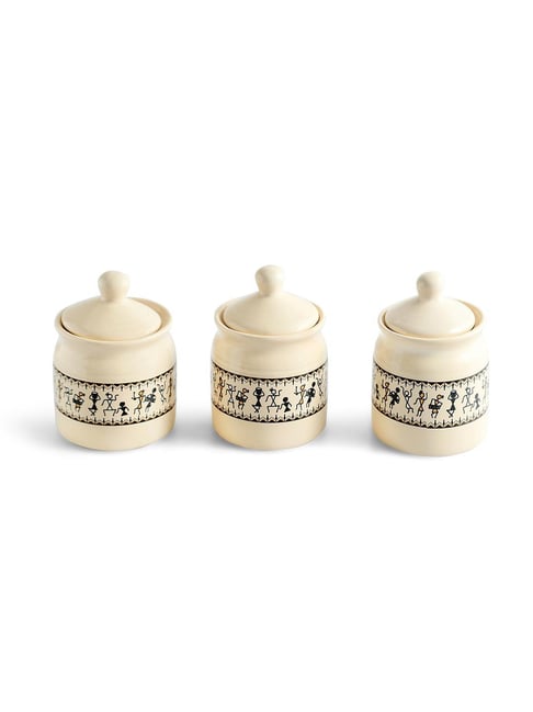 ExclusiveLane Beige Ceramic Pickle Holder
