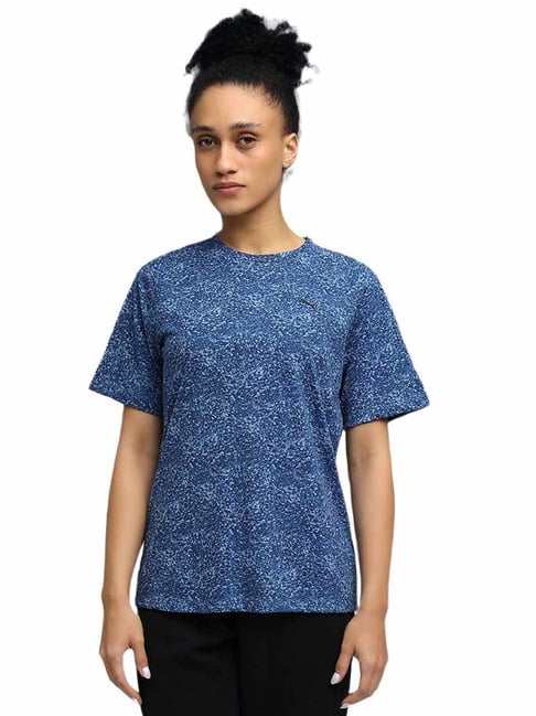 Puma Dark Indigo Essential All Over Print Printed Relaxed Fit Training T-Shirt