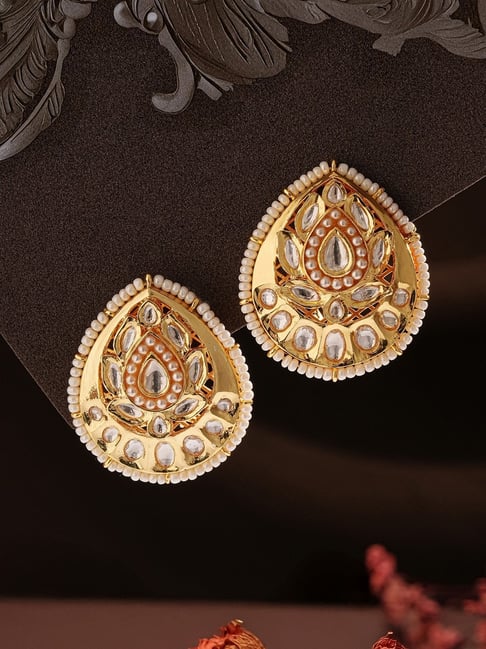 Saraf RS Jewellery Gold Statement Kundan Studded Designer Pearl Beaded Designer Stud Earring-picture-29