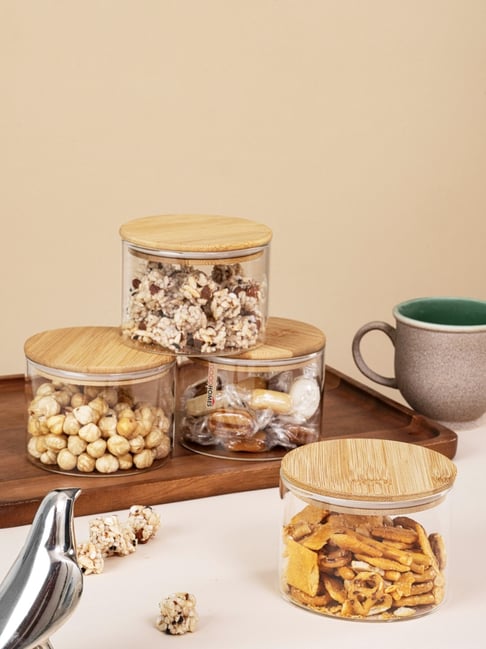 Goodhomes Clear Glass Storage Jar with Lid - Set of 4 (500 ml)