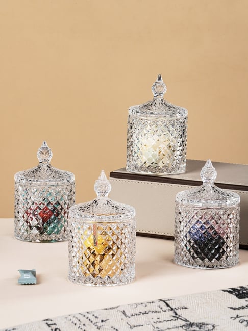 Goodhomes Clear Glass Storage Jar with Lid - Set of 4 (150 ml)