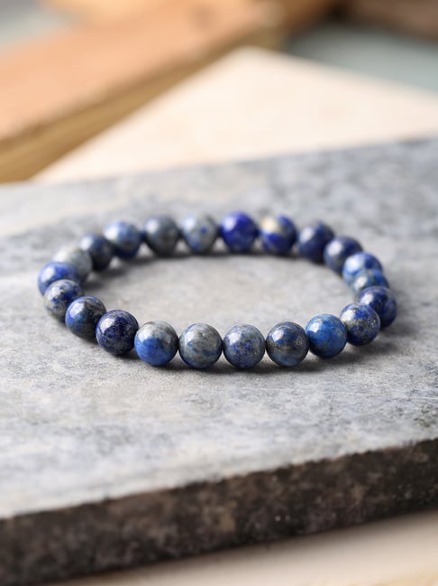 Ornate Jewels Blue Lapis Round Stretchable Beads Bracelet