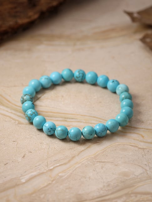 Ornate Jewels Composite Turquoise Round Stretchable Beads Bracelet