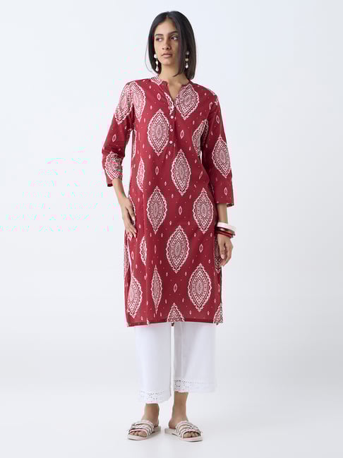 Utsa by Westside Maroon Printed Straight Cotton Kurta-picture-37